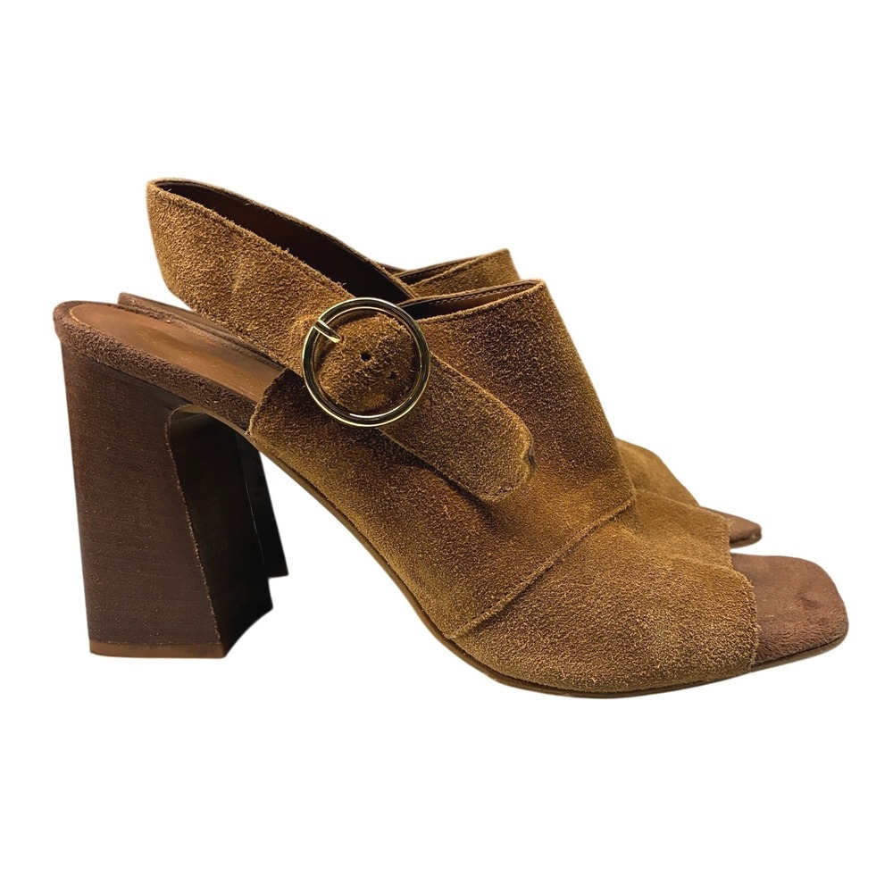 Christian Di Riccio Suede Block Heel Sandals Womens 8.5 Brown Peep Toe Slingback